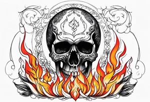 Skull on top of fire praying tattoo idea