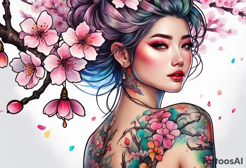 Cherry blossom rainbow tattoo idea