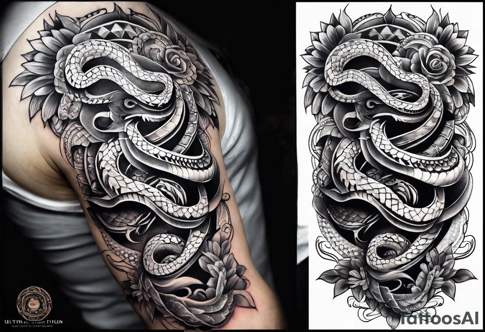 aztec snake sleeve tattoo idea