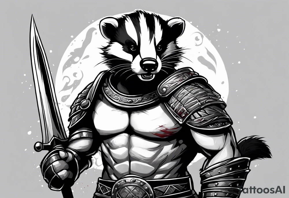 Draw me badger/Gladiator with aggressive full body, killer face with a smile, very long nails and he attacks like a Bloody Gladiator to enemy and also, he has very deadly looking. The only weapon is his braveness he fights with his nails. Everybody scares after their first sight. And horror type Badger this is with a full body. tattoo idea