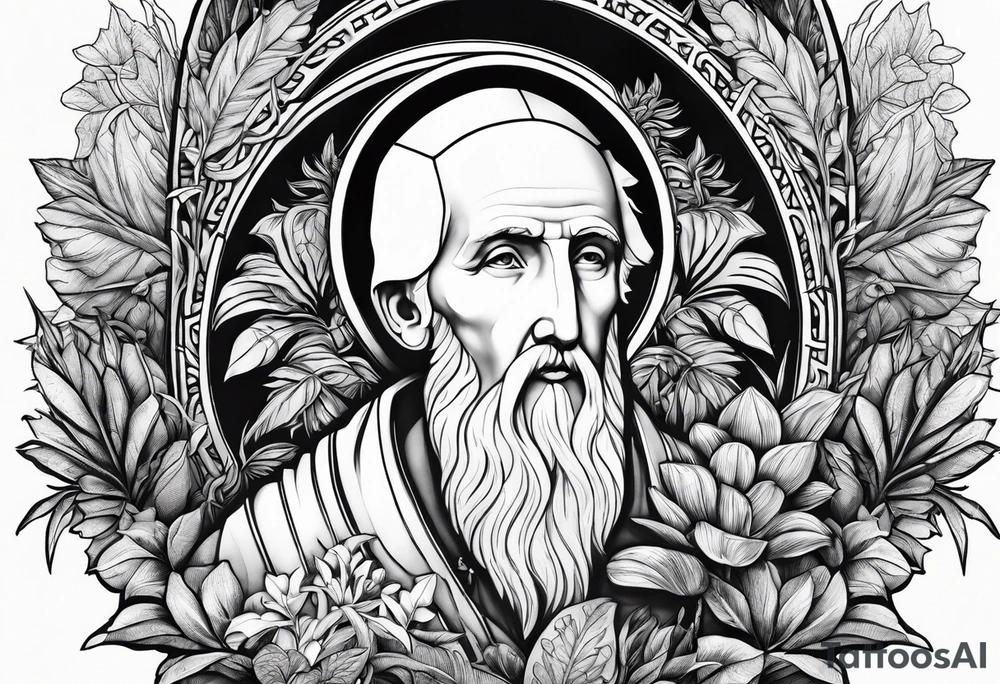 the medal of saint benedict with jungle plants surrounding it tattoo idea