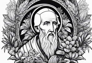 the medal of saint benedict with jungle plants surrounding it tattoo idea