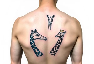 Dos jirafas hermanas. El hermano mayor de color azul y la pequeña de color amarillo. Un diseño minimalista con color y para un tatuaje pequeño. tattoo idea