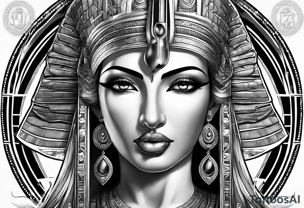 black and gray photo realistic goddess isis tattoo idea