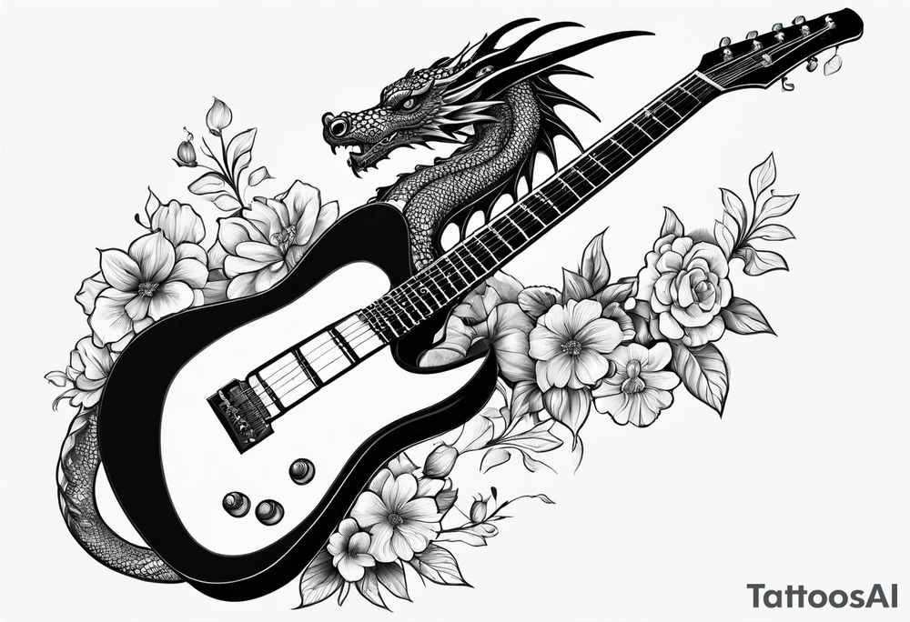 Guitar, flowers, dragon tattoo idea