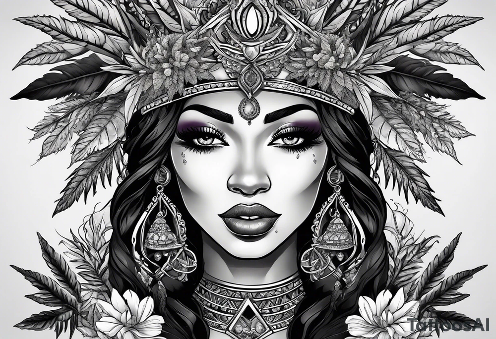 Black Goddess of marijuana tattoo idea
