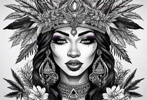 Black Goddess of marijuana tattoo idea