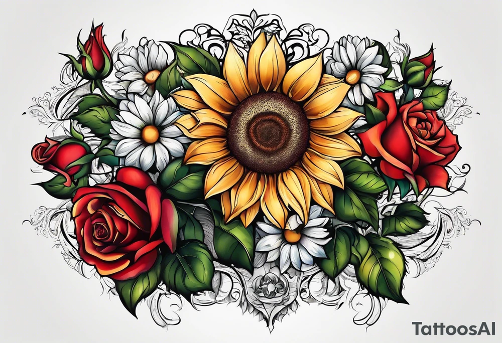 flower rose , sunflower, animal tattoo idea