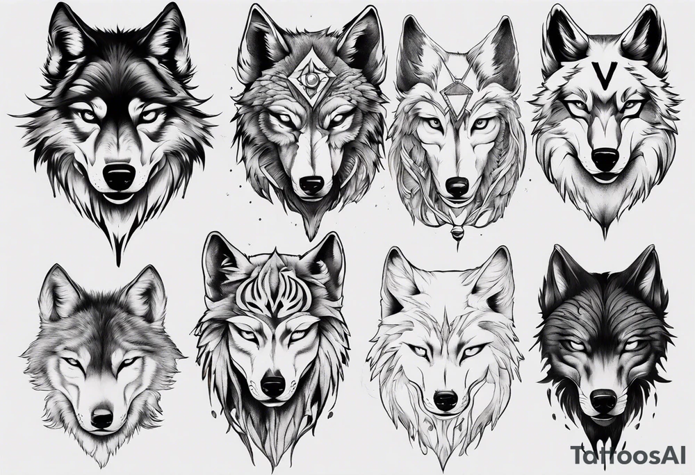 Split woman wolf tattoo idea