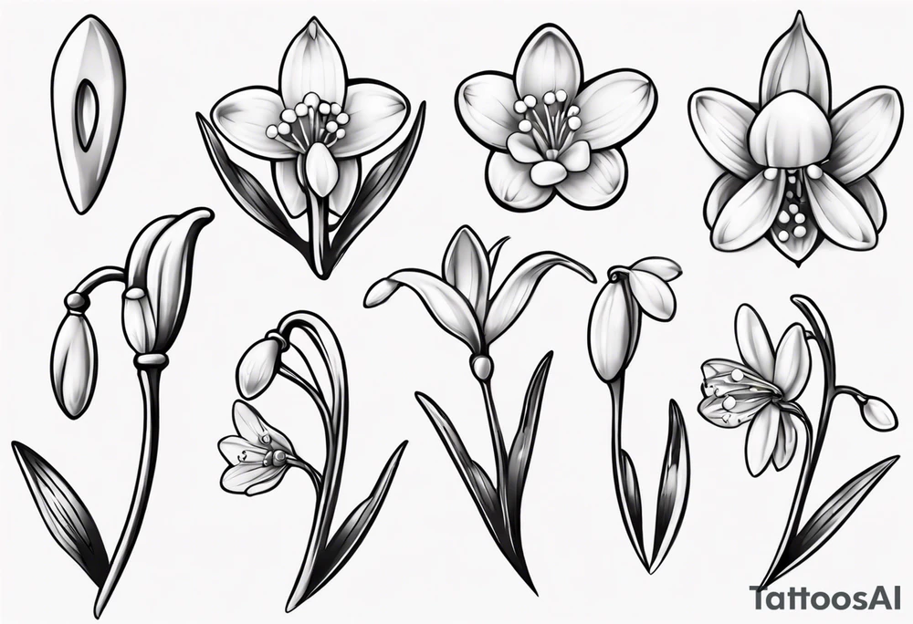 Snowdrop and jewels tattoo idea