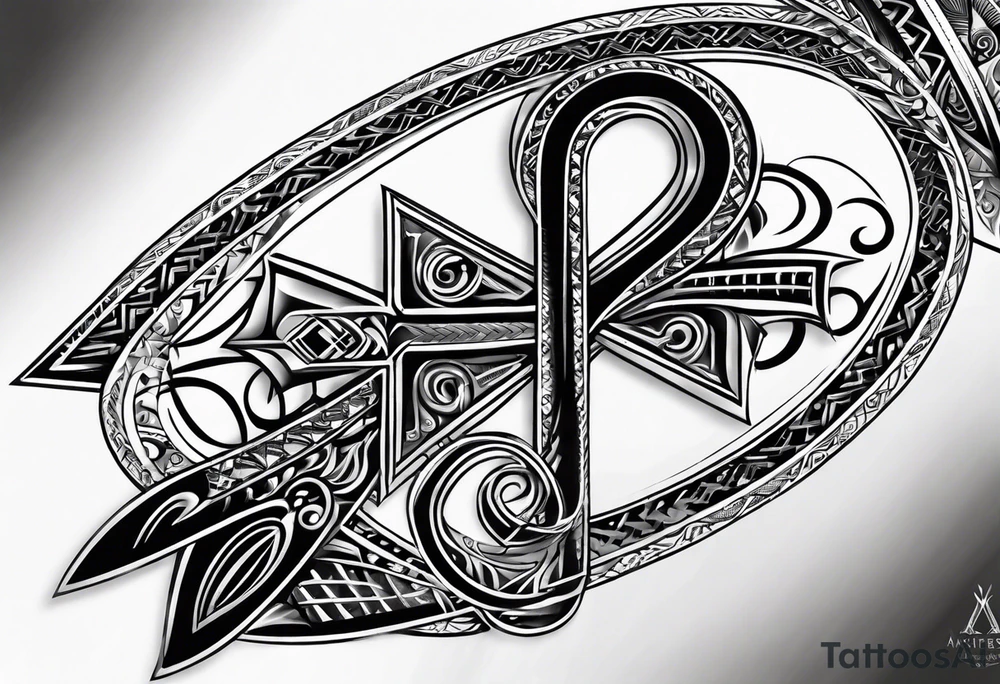 ankh mixed tribal whole arm tattoo idea