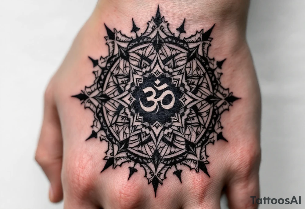 8 point wheel of Dharma with an ohm symbol in the middle tattoo idea