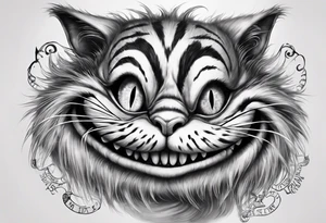 Cheshire Cat From Alice in wonderland with quote I’m not crazy my reality is just different than yours tattoo idea