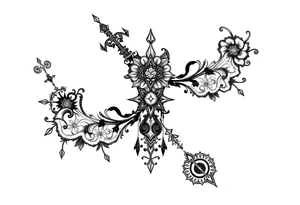 mystical long ornament tattoo with shaman and witch style and ancient rhyme tattoo idea