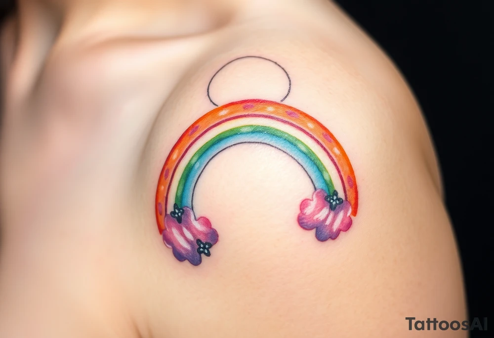 A rainbow with a halo above it to honour a rainbow baby tattoo idea