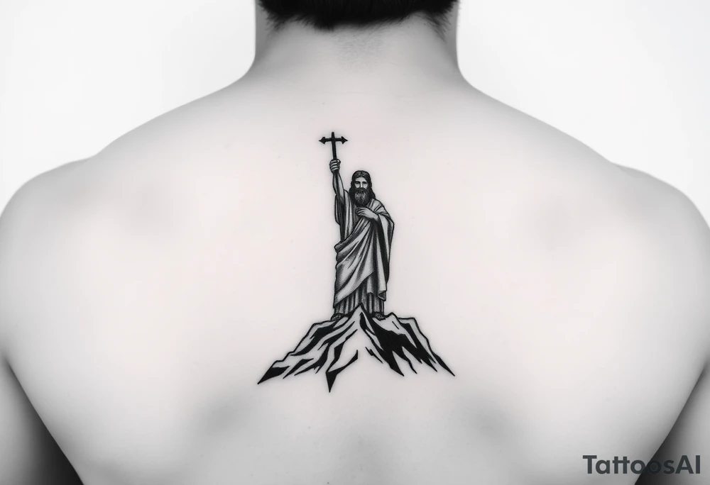 Moses is holding on the mountain the ten commandements tattoo idea