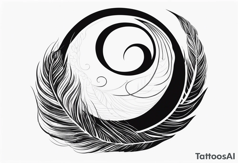 black and white peacock with infinity symbol in feather and moon above tattoo idea