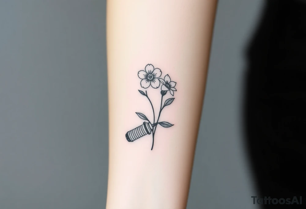 Star Wars Lightsaber handle with a daisy, morning glory, and lily of the valley in it tattoo idea