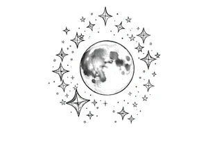 1x10^23 surrounded by cascade of stars and moon tattoo idea