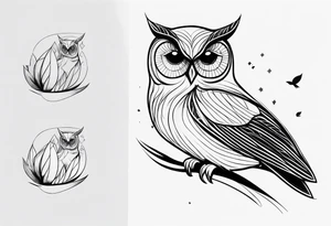 unique small feminine minimalist leaftattoo with an owl tattoo idea