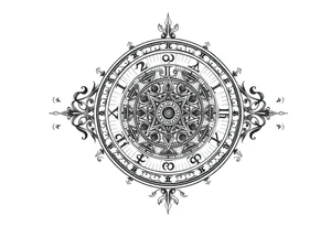zodiac symbols runes within ornate clockwork mechanism tattoo idea