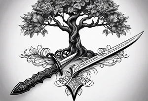 tree-like dagger tattoo idea