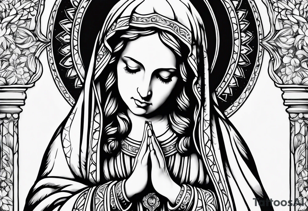 virgin mary praying with shading tattoo idea