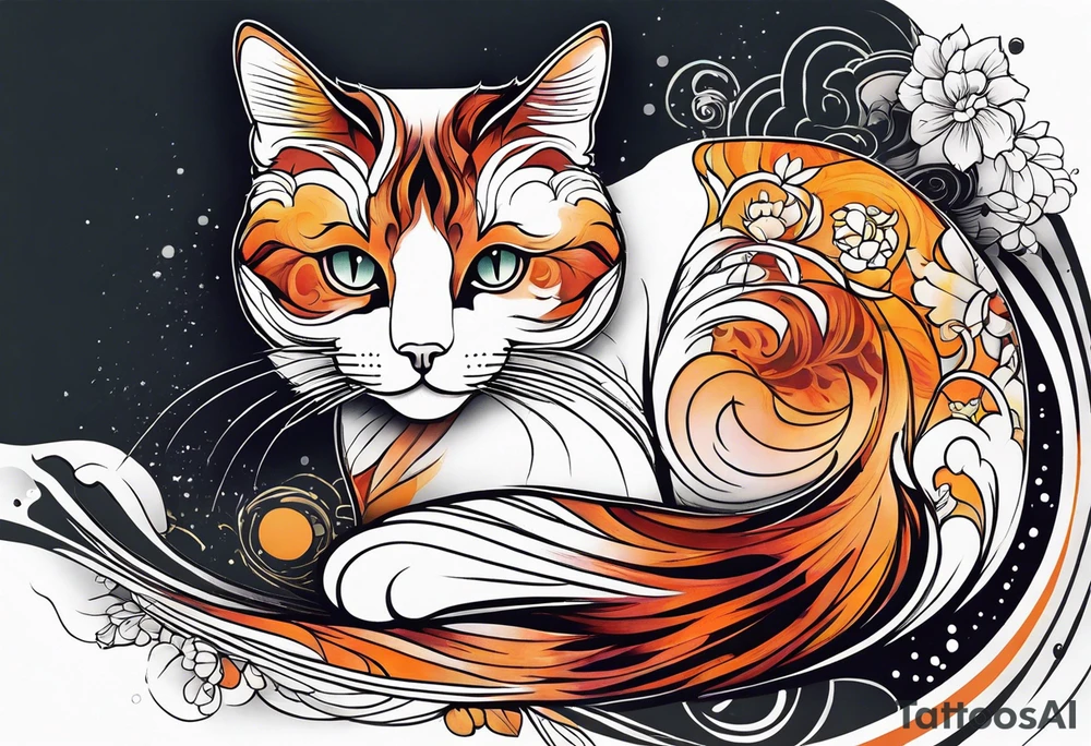 calico cat with blended lines tattoo idea
