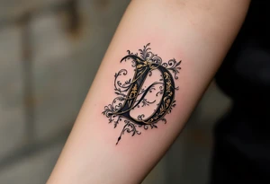 Baroque Ornate D – A royal-looking D with golden embellishments, scrollwork, and dark red shadowing for depth. tattoo idea