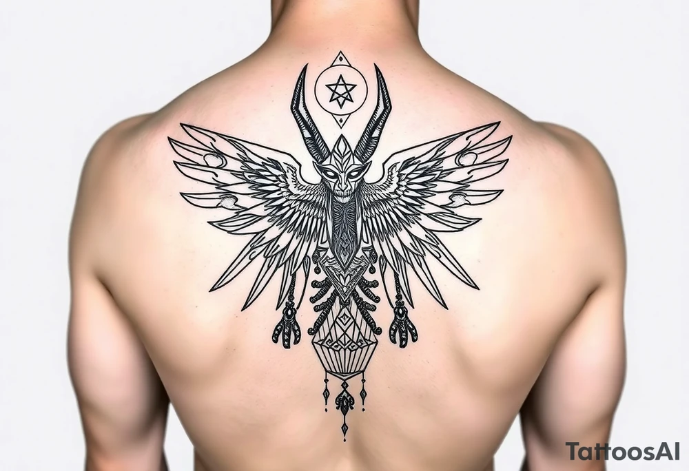 "Anubis in ufo 

Style: sacral geometry blackwork. Thigh/calf placement." tattoo idea