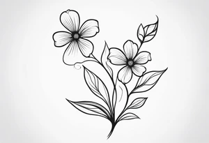 Design an ornamental tattoo featuring a single stem with delicate leaves and blossoms, using thin lines for a refined look. tattoo idea