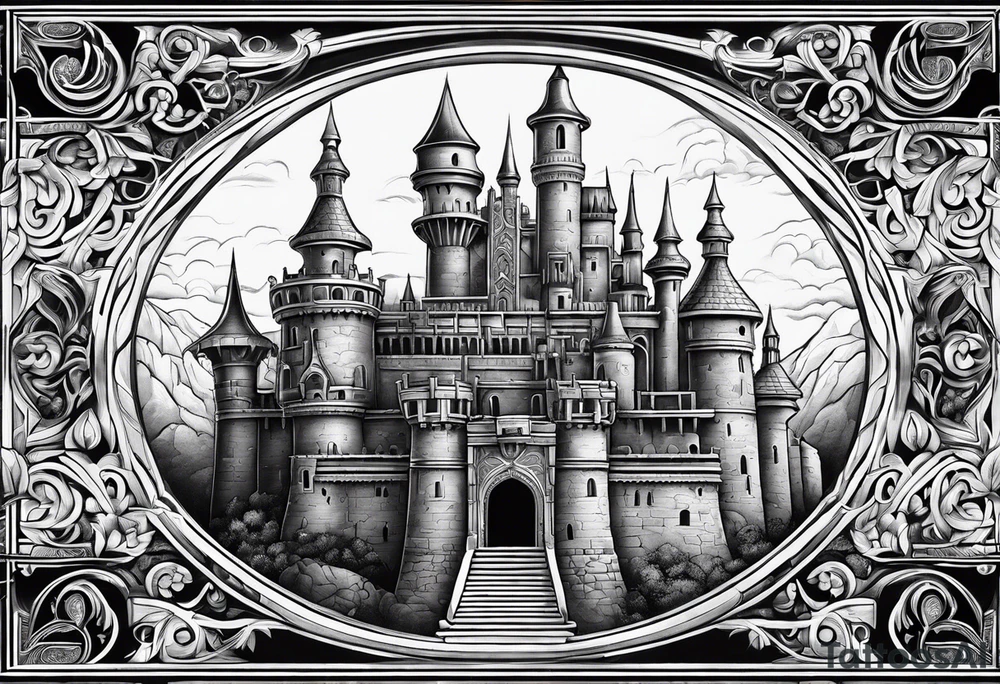 Labyrinth Castle with bell tattoo idea