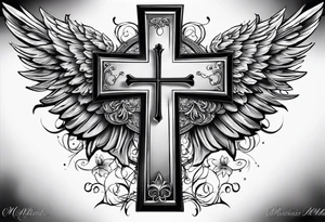 Rest in peace mom cross with angel wings tattoo idea