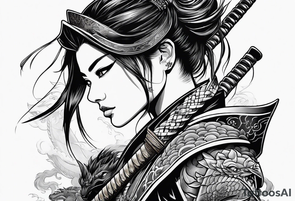 beautiful female samurai with a dragon tattoo idea