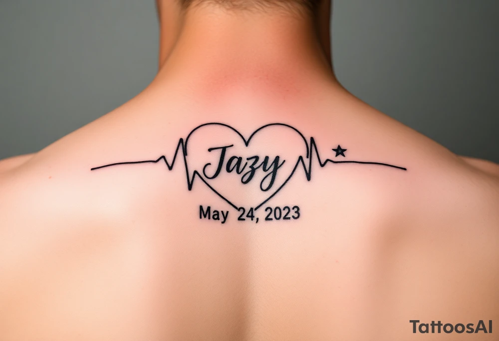 faded heart beat outline for a deceased best friend with the name Jazy and the date May 24,2023 
incorporated tattoo idea