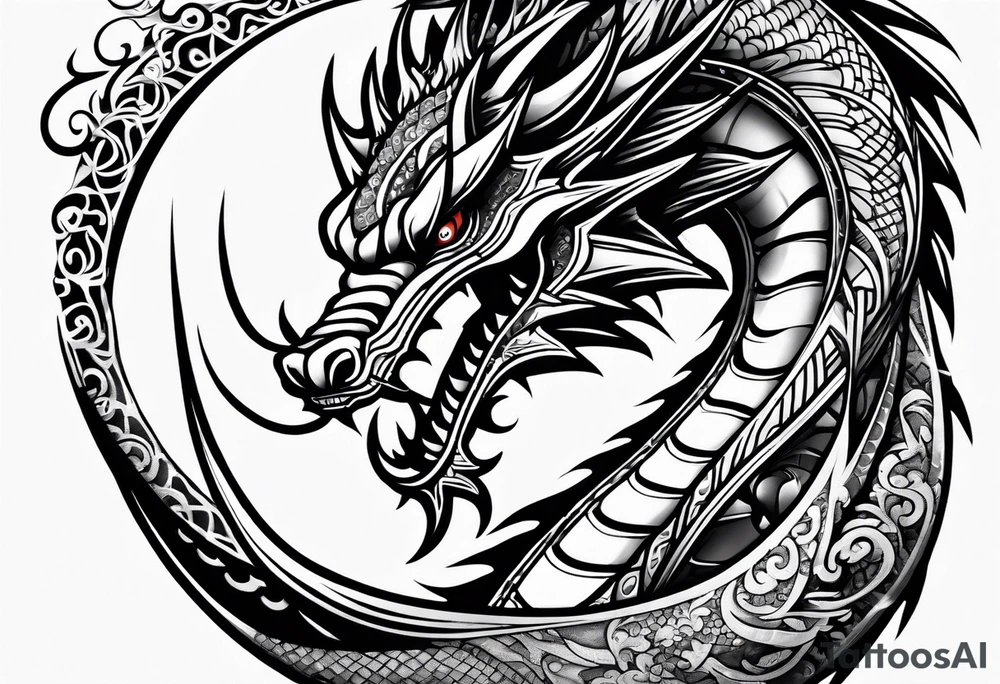 Dragón chino de agua en vertical tattoo idea