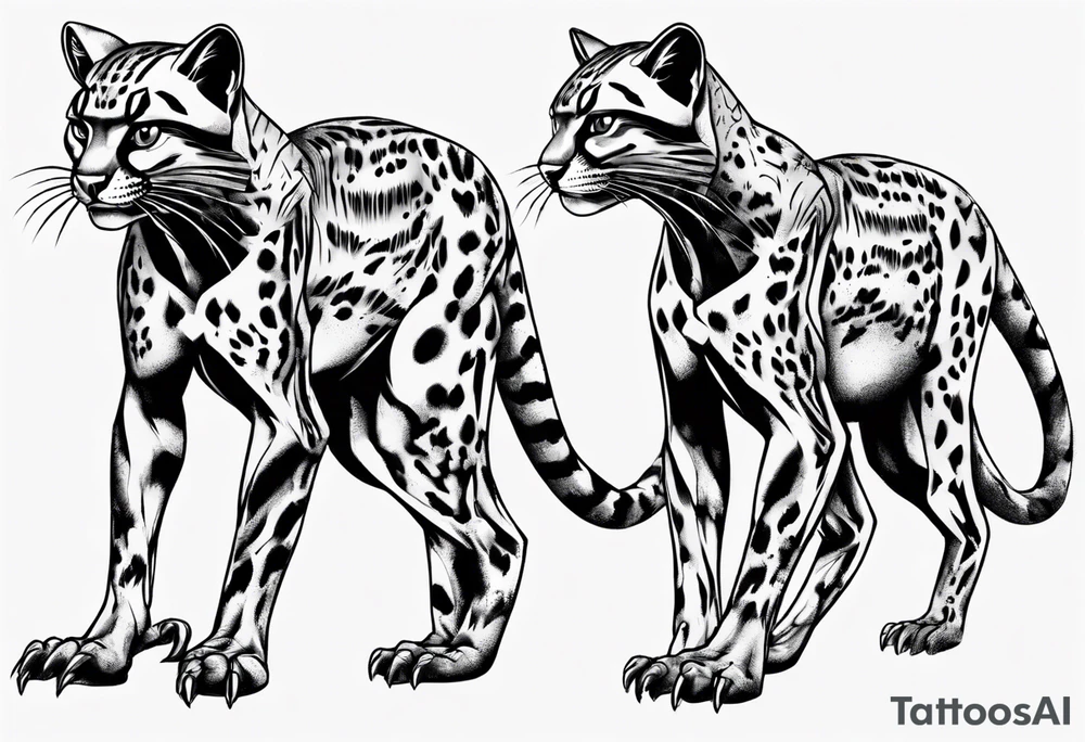 cybernetic ocelot full body roar tattoo idea