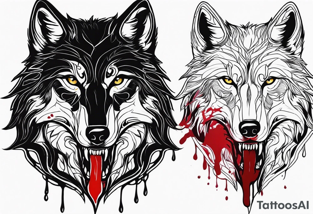black wolf with blood in mouth tattoo idea