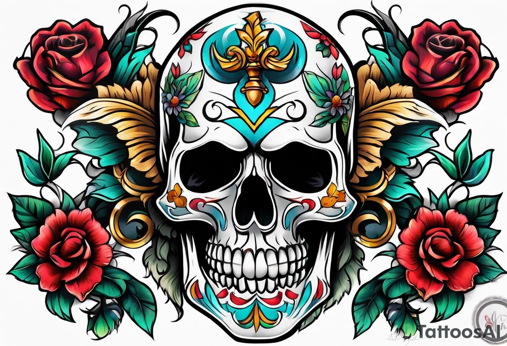 Bold Neo traditional skull tattoo idea