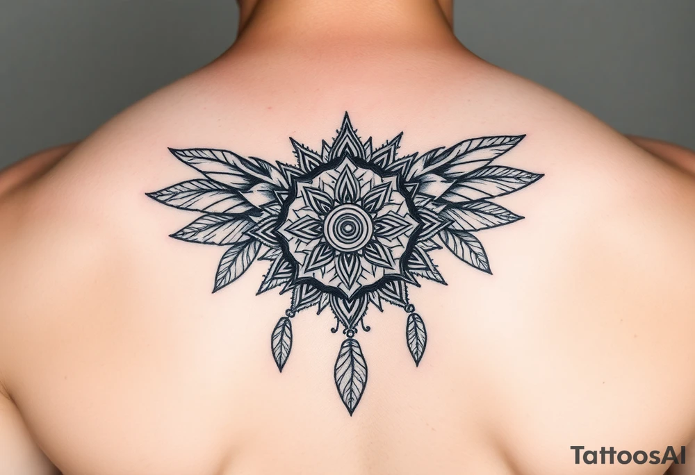 spiritual feathers ornamental mandala shaman tattoo idea