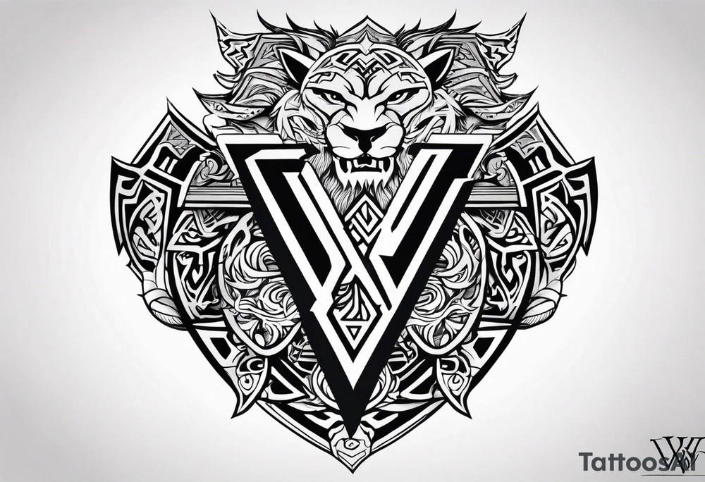 Valhalla sword shield dragon axe Valknut tribal lion tattoo idea Valhalla sword shield dragon axe Valknut tribal lion tattoo idea