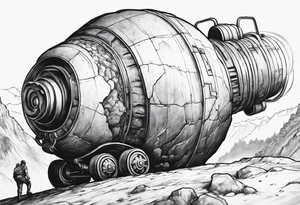 sisyphus rolling the mini nuke from fallout 4 up a hill tattoo idea