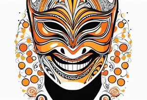 Laughing Male masquerade mask with orange and black circles tattoo idea