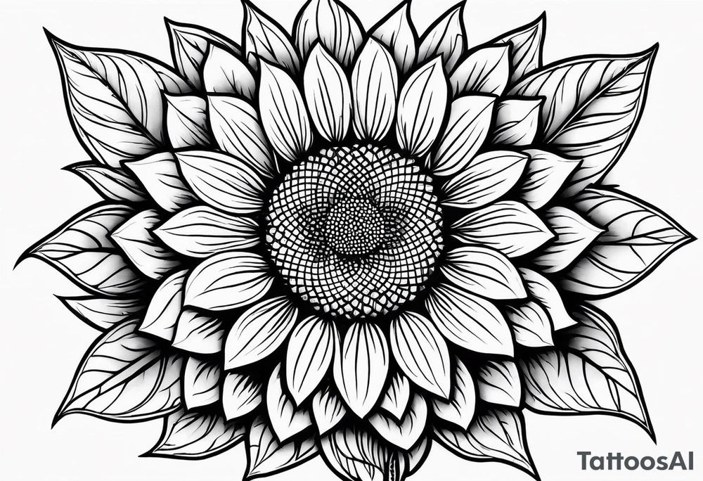 sunflower geometric with leaves tattoo idea
