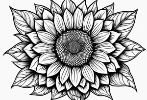 sunflower geometric with leaves tattoo idea