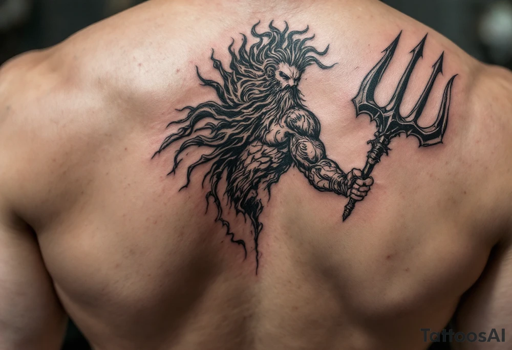 poseidon with huge trident tattoo idea