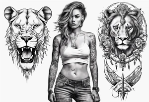 Lioness standing next to a warrior tattoo idea