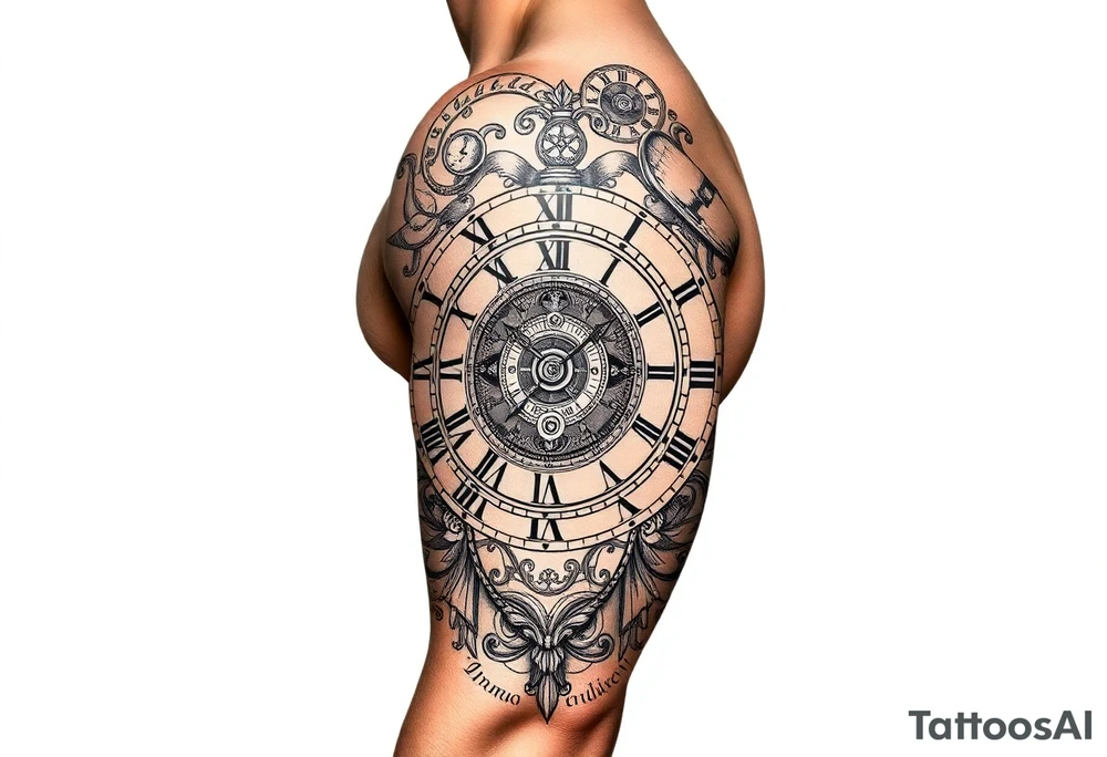vintage roman numerals within ornate clockwork mechanism tattoo idea