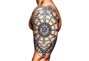 vintage roman numerals within ornate clockwork mechanism tattoo idea