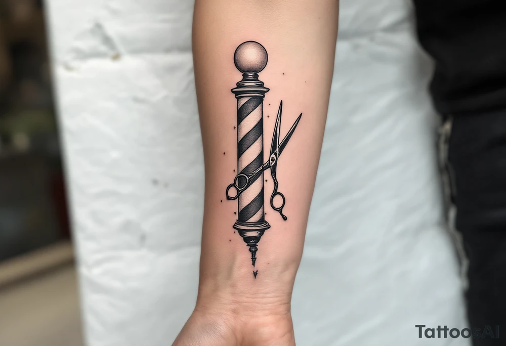 Barber pole 💈 with Scissors tattoo idea